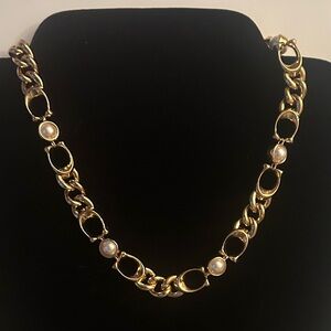 Coach Gold Link Necklace with Pearl Stations
